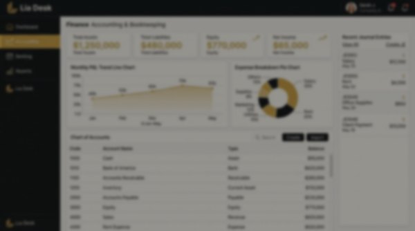 Accounting and bookkeeping screen in Lia Desk